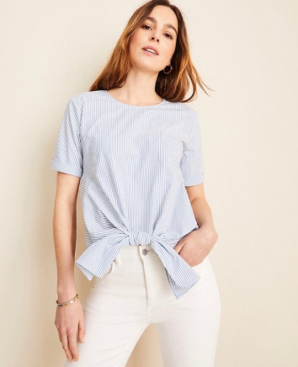 ANN TAYLOR Striped Button Back Tie Waist Top size M